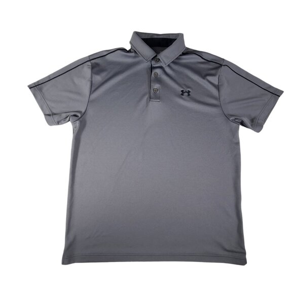 Under Armour Mens Large Polo Shirt Loose Heatgear Gray Short Sleeve Soft - Picture 1 of 7